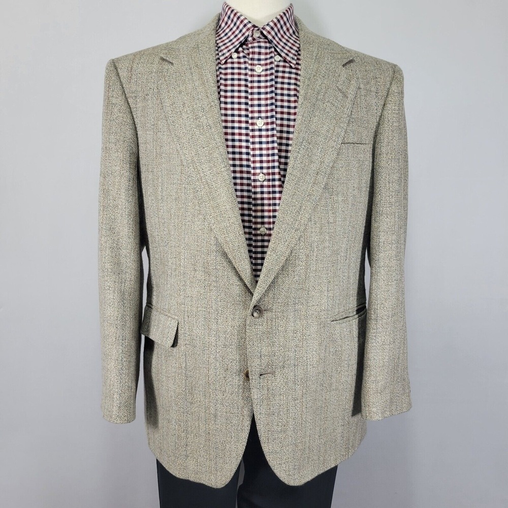 Haggar Imperial Men's Sport Coat Blazer Two Button Taupe Herringbone‎ Sz 44R